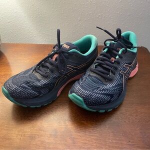 ASICS Women's Sneakers - Navy, Pink, and Teal